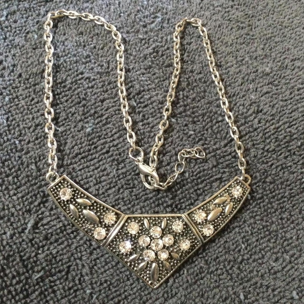 Silver Necklace with Rhinestone Accents